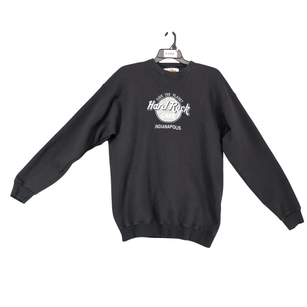 Vintage 90s Hard Rock Cafe Indianapolis Black Sweatshirt XL Save The Planet USA